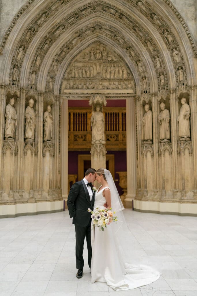 museum wedding bride and groom