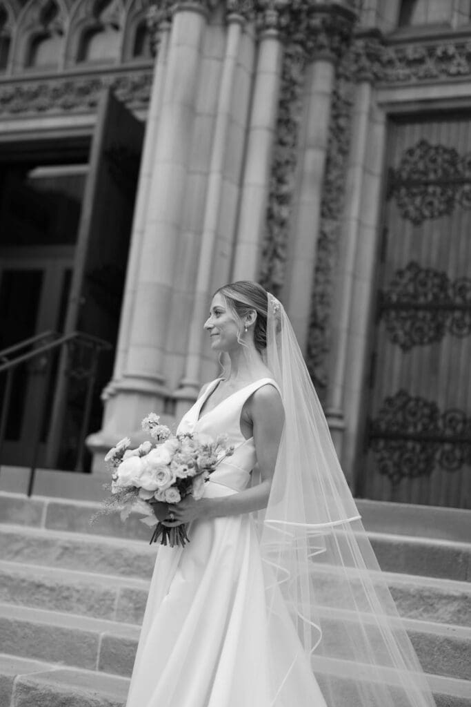 black and white image of bride