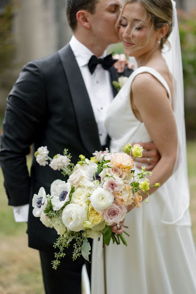 close up image of bride and groom at museum wedding