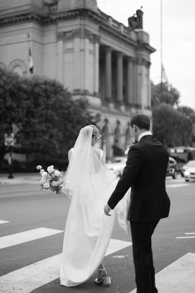 bride and groom outdoors on wedding day